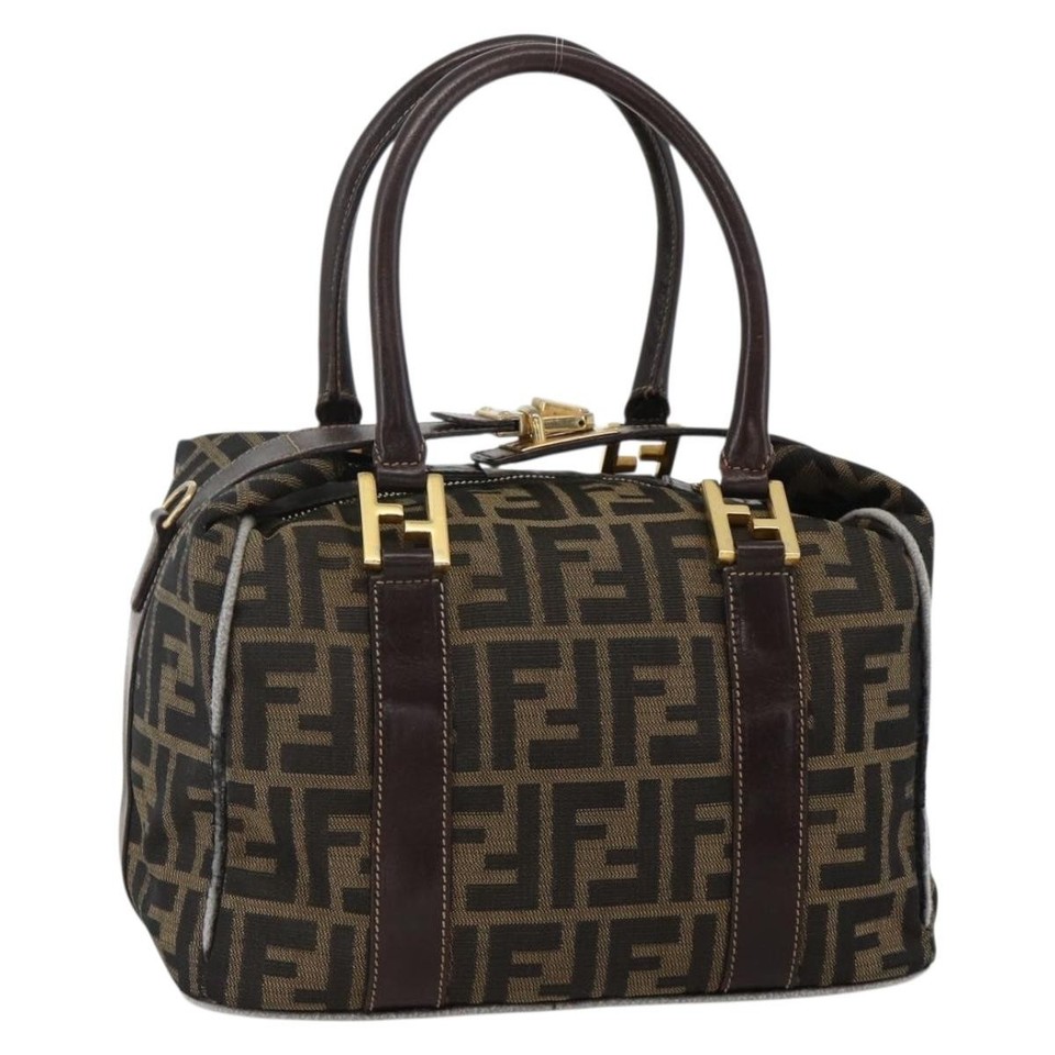 FENDI Zucca Canvas Hand Bag Brown Black Auth INZ063