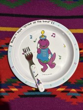 Vintage 1992 Barney Strike Up The Band Plate And Fork Set