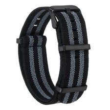 Elastic Nylon Watch Band 22mm Waterproof One Piece Watch Strap, Black/Grey