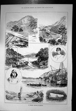 Old Antique Print Holiday Cruise Norway Salmon River Floating Tent 1887 19th