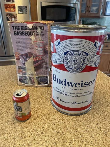 Unusual Vintage 1983 Budweiser Big 14" Beer Can Advertising Promo BBQ Grille