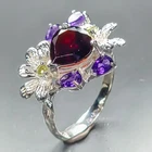 Handmade Natural Garnet Ring 925 Sterling Silver Size 8 /R462804