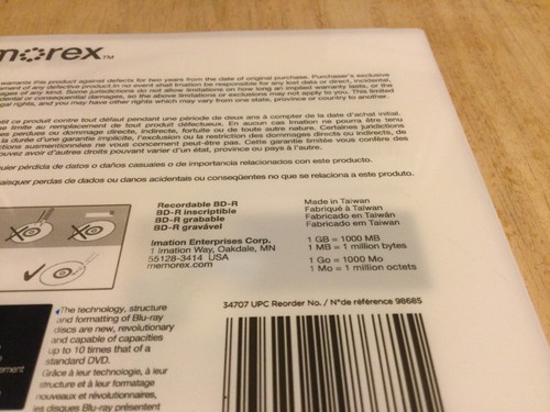 Nowy! Blu Ray Memorex 25GB BD-R Single Later Blu Ray Disc 6X - Zdjęcie 4 z 8