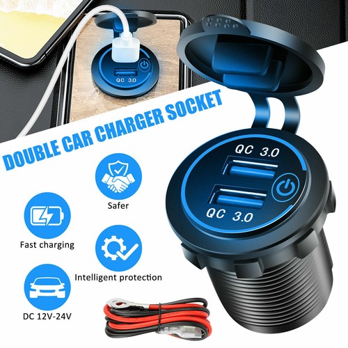 QC 3.0 Dual USB Car Fast Charger Socket Power Outlet LED Voltmeter Waterproof - Picture 13 of 18