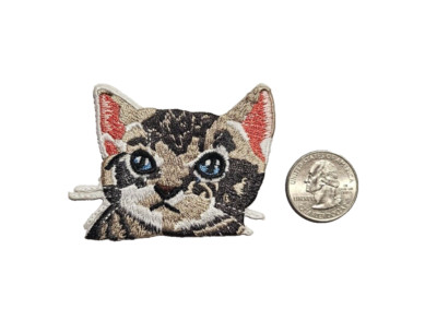 Blue eyes Peeking Brown Cat Kitten Iron On Patch For Pockets 2.5 Inch Free Ship