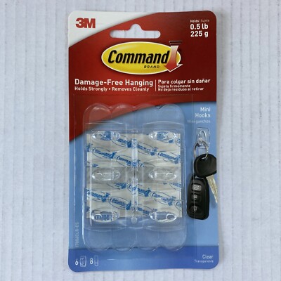 Command Damage Free Hanging Mini Hooks Clear 17006CLR- 6 Count