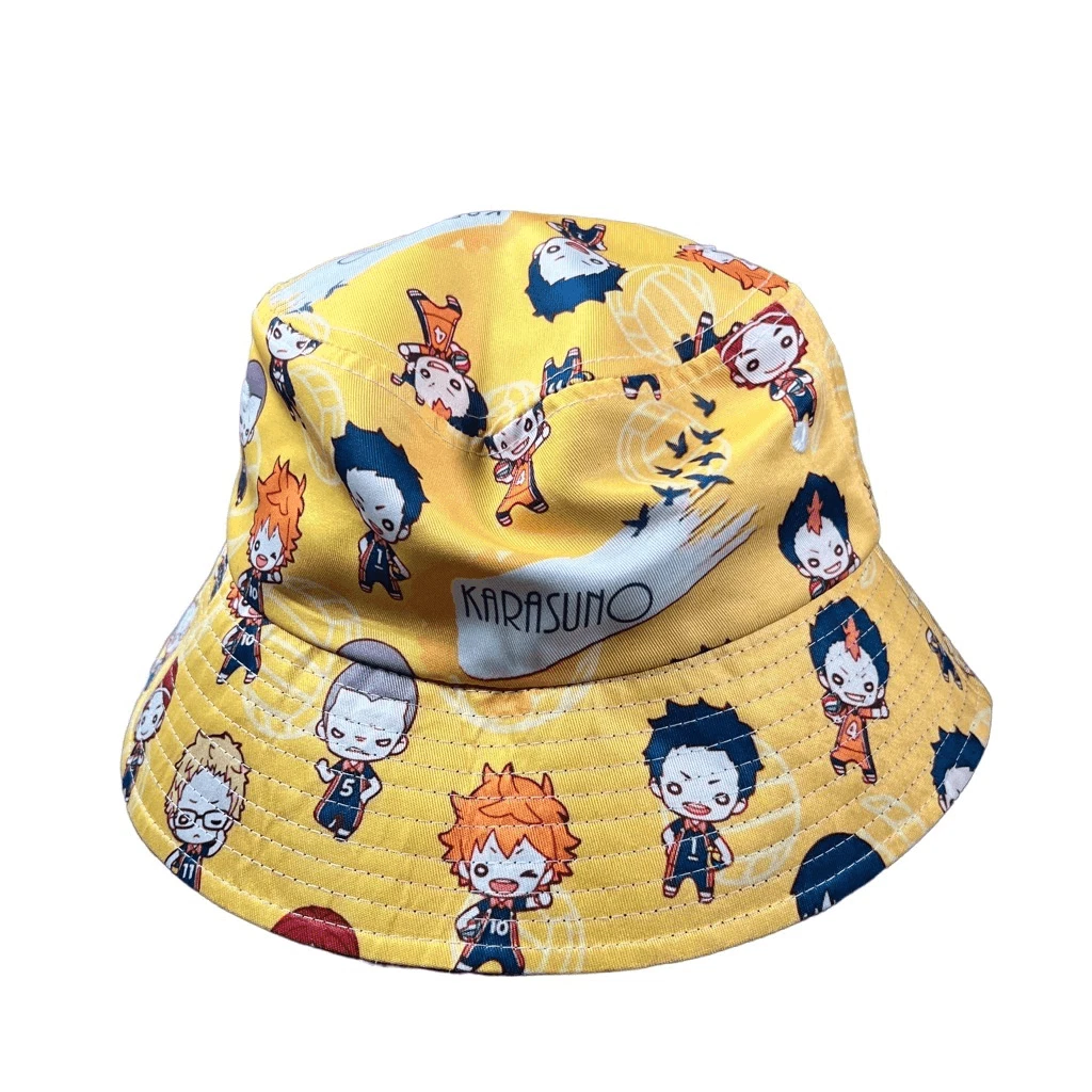 Haikyu Anime Karasuno High School Graphic Print Yellow Bucket Hat Cap