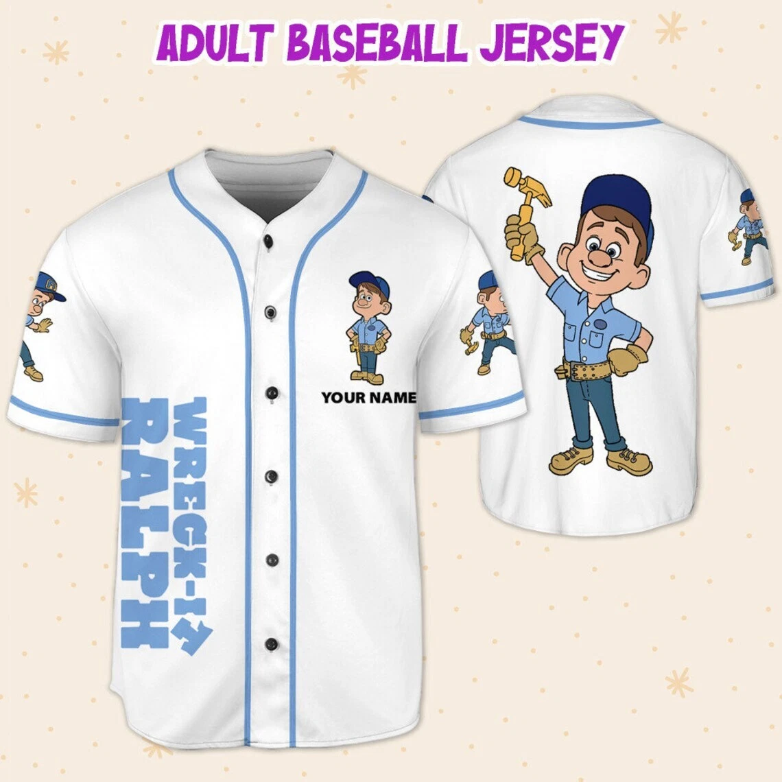 Custom Disney Wreck it Ralph Felix Simple, Custom Baseball Jersey