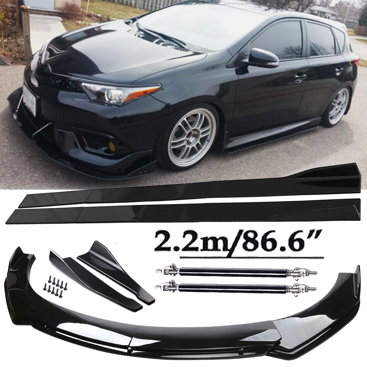 Front Bumper Lip Spoiler Side Skirts Rear Lip Glossy Black For Scion iM iA iQ