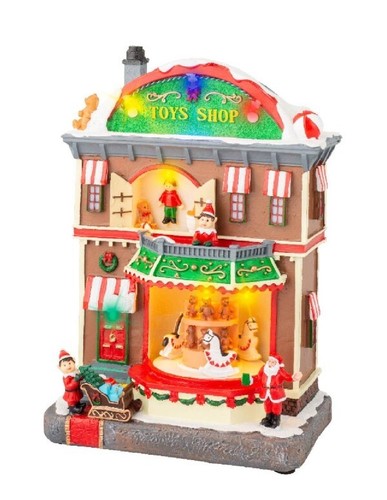 Carillon Di Natale Scenario Festivo LED Negozio Di Giocattoli h29cm - Foto 2 di 2