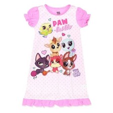 Littlest Pet Shop Girl's Character Pets Paw-tastic Satinet Nightgown, Gown