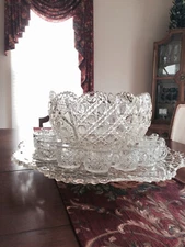 L.E. Smith Punch Bowl, Underplate and 11 Cups circa 1960’s