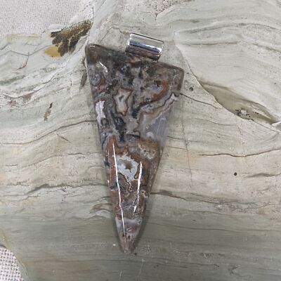 Lace Agate Polished Rock Cabochon Pendant with Crystal Structure