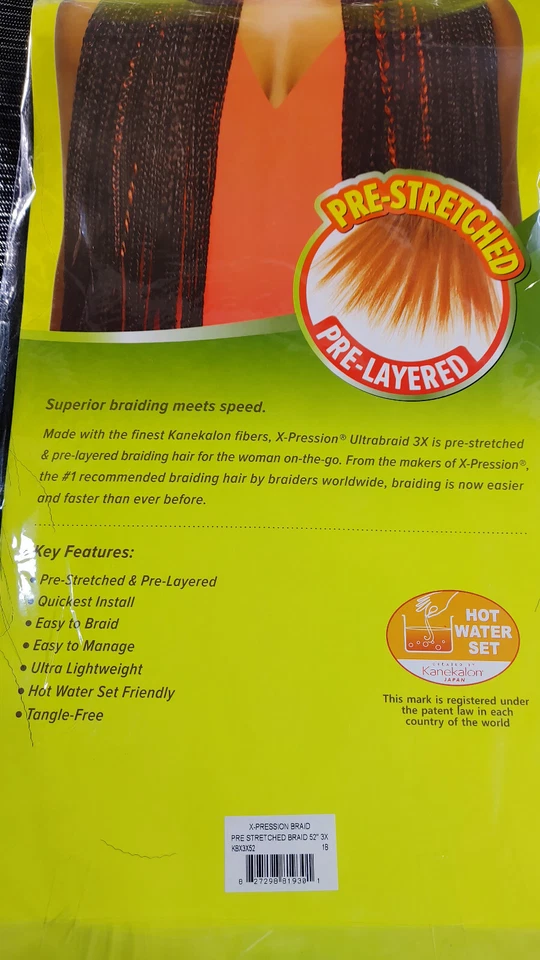 Outre Braids X-Pression Kanekalon Cabello Negro 3X Preestirado Ultra Trenza 52" Foto 3 de 4