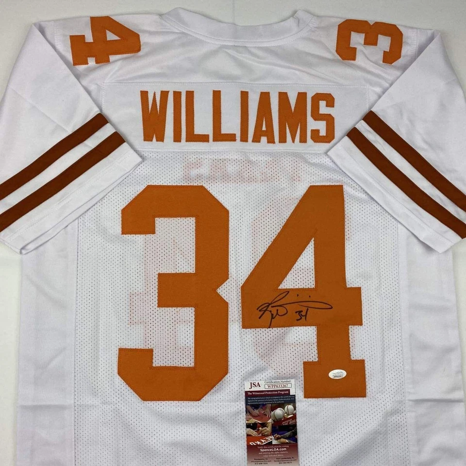 Camiseta de fútbol americano universitario blanca autografiada/firmada de Ricky Williams Texas certificado de autenticidad JSA Foto 2 de 4
