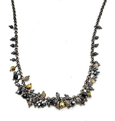 Lia Sophia  Do Tell  Hematite Tone Necklace w/Gold/Black/Gray Cluster of Beads
