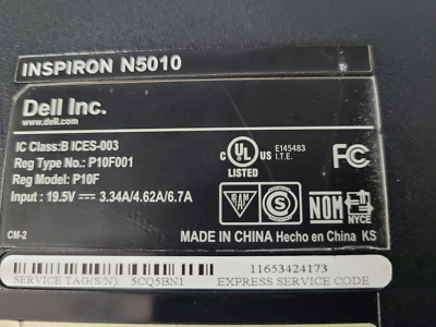 Dell Inspiron N5010, Intel Core i5 M370 @2.40 Ghz, 4GB RAM, 128GB