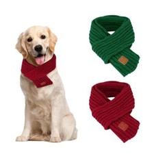2 PCS Dog Knitted Scarf Red Green Christmas Winter Holiday Bandanas Warm Decor