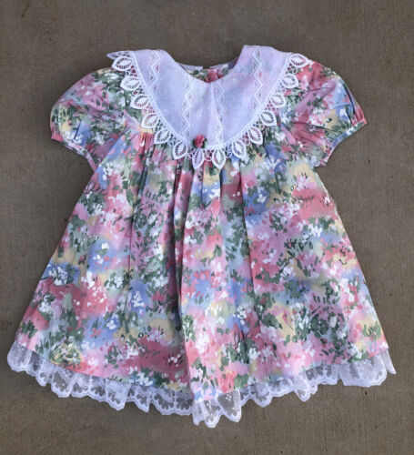 Vintage Bonnie Baby Girls 24 Months Toddler Dress Puritan Collar Pastel Floral - 第 1/5 張圖片