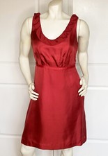 MOULINETTE SOEURS SILK GARNET RED RUFFLE COLLAR SLEEVELESS SHEATH DRESS SIZE: 4