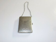 Antique German Silver Purse/Compact Card Holder Leather Inside