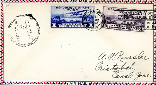 First flight March 3, 1930 from Port Au-Prince to Canal Zone. Roessler FFC