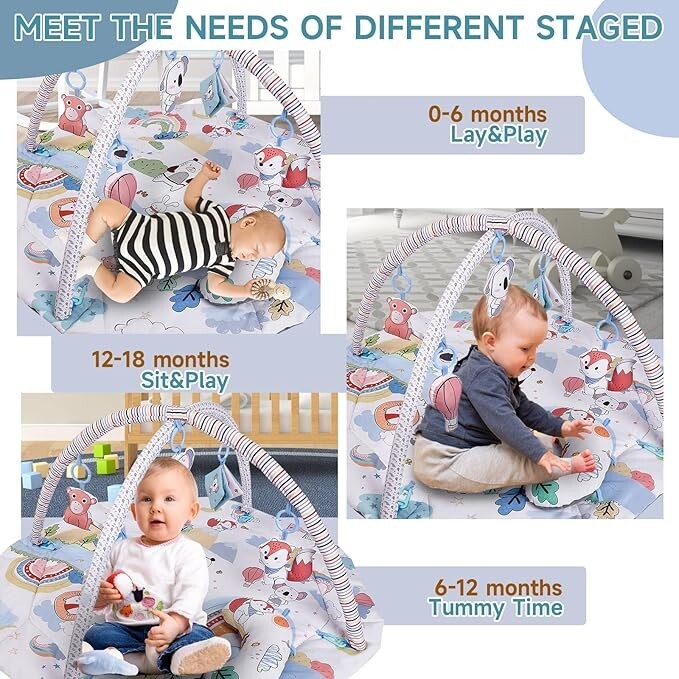 Zoo Animals Baby Gym Play Mat - Babies Activity Game Mat for Ages 0-18 Months