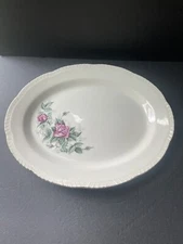 Homer Laughlin Lattice Rose Pattern Oval Serving Platter Gold Trim USA Cottage