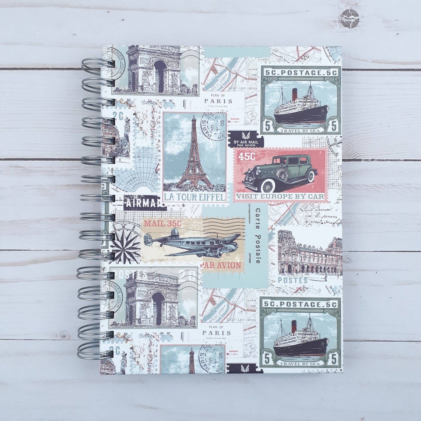 Travel Journal Notepad with Lined Sheets and Stamps 6x8.5 Inches-image