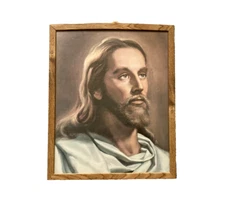 Vintage  1985 Jesus Under Glass Picture Print - Wood Framed (17" x 21") - Nice!!