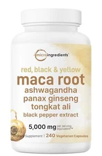 Maca Root 5000mg Red, Yellow, & Black Maca + Ashwagandha, Panax Ginseng 240 Caps