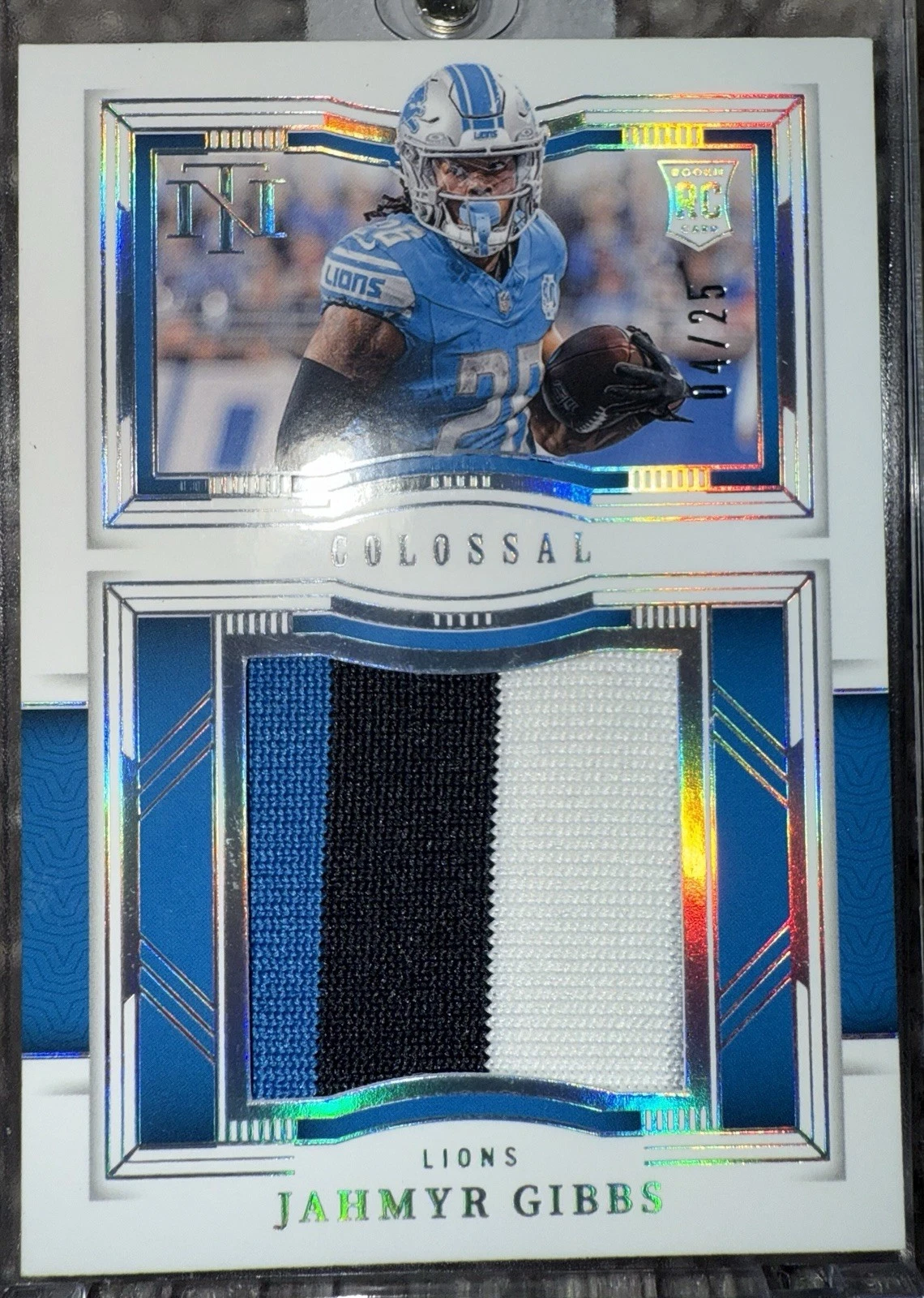 Jahmyr Gibbs Panini National Treasures Colossal Materials #JGS Prime Holo Silver