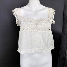 Vintage Crochet Tank Top Women Small White Crop Boho Festival Cottage Hippie