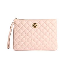 NWT Versace Medusa Clutch Quilted Leather Light Pink Pouch Wristlet 10" x 7 "