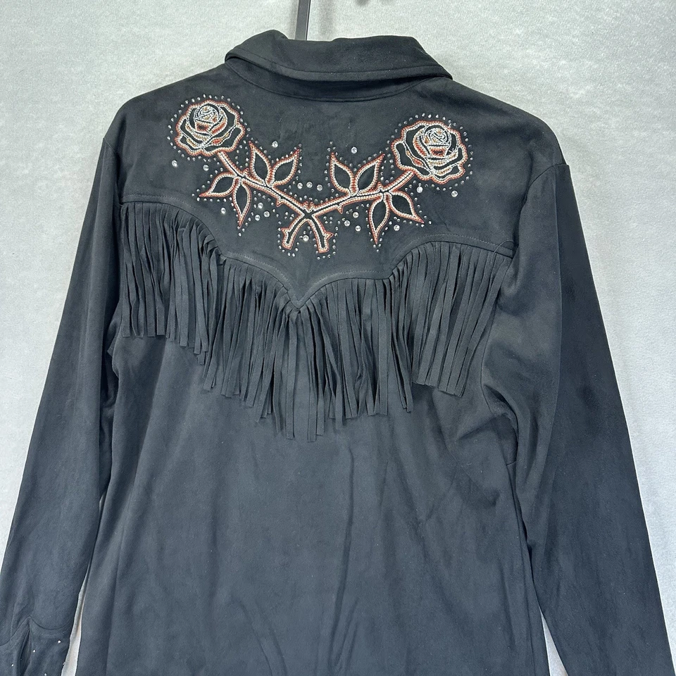 Borlas ocidentais IDYLLWIND femininas pequenas bordadas camurça sintética manga longa encaixe - Imagem 2 de 4