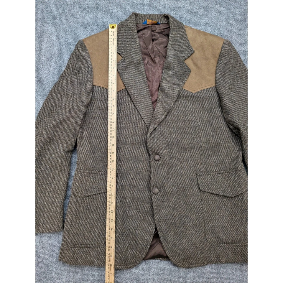 Vtg Pendleton Wool Sport Coat Brown Tweed Western Blazer Mens 44 Elbow Patch - Image 2 of 4