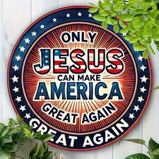 2D Flat, 1pc Vintage Style Aluminum Round Decorative Sign, Only Can Make America