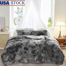 3-Pcs Plush Shaggy Comforter Set King Luxury Faux Fur Sherpa Reversible Bedding