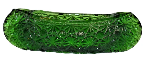 Vintage Fenton Glass Emerald Green Daisy & Button Canoe Decorative Trinket Dish
