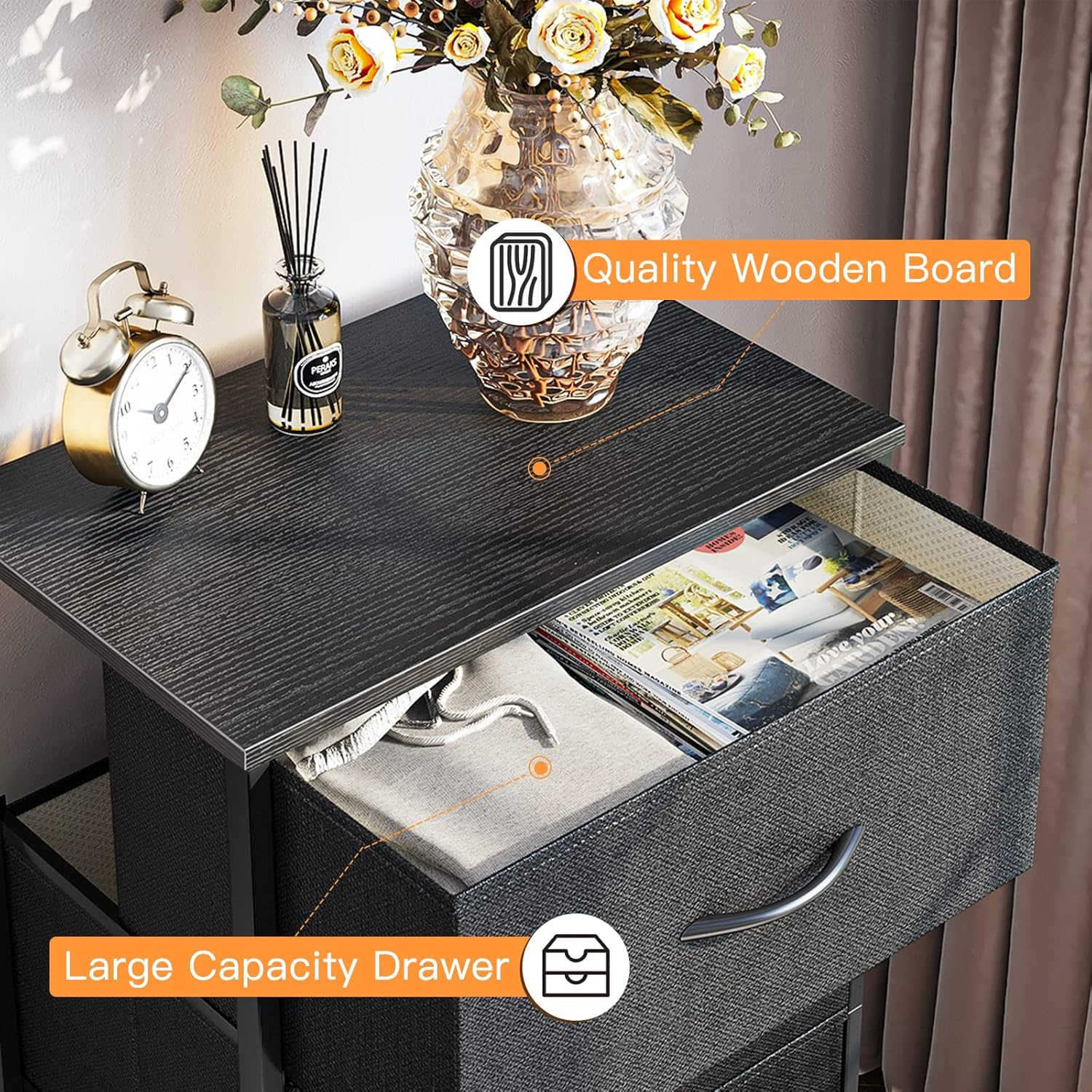 Dresser for Bedroom with 4 Storage Drawers, Small Dresser Chest of Fabric Dra...
