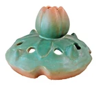 ANTIQUE 1920s WELLER POTTERY MUSKOTA LOTUS BLOSSOM FLOWER FROG MATTE GREEN LILY