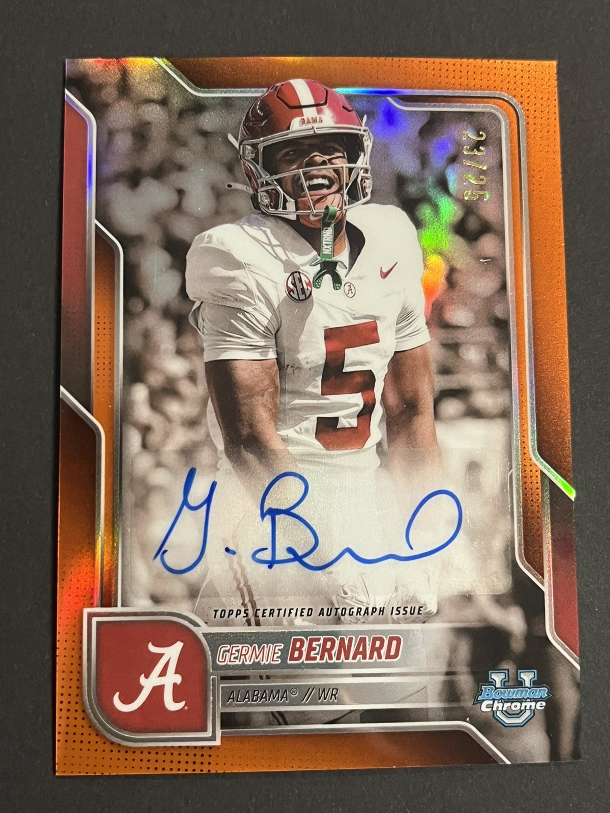2024 Bowman Chrome University GERMIE BERNARD Auto Orange Refractor /25 Alabama!