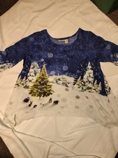 Women's XXL Embellished Woodland Christmas Winter Scene Two Sided Tunic