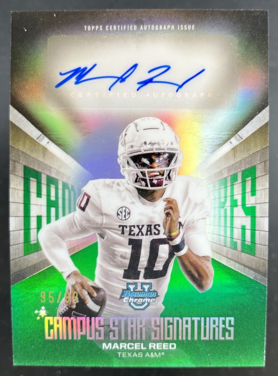 2025 Bowman Chrome U Marcel Reed Campus Star Signature Green Auto /99 Texas A&M