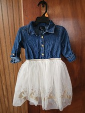 4T CHRISTMAS DRESS GOLD GLITTER RAINDEER BLUE JEAN/GOLD/WHITE DRESS