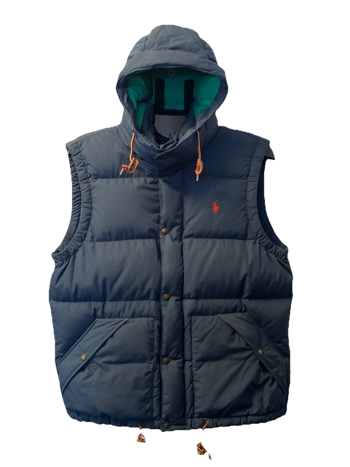 Polo Ralph Lauren Down Puffer Vest Men’s Medium, Detachable Hood, Zip/Button