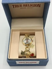 True Religion Women's Watch Quartz Gold Tone W/ Charms New With Box