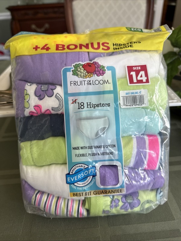Fruit of The Loom 18 Pairs Girls Tag Free Cotton Hipsters Underwear Sz 14