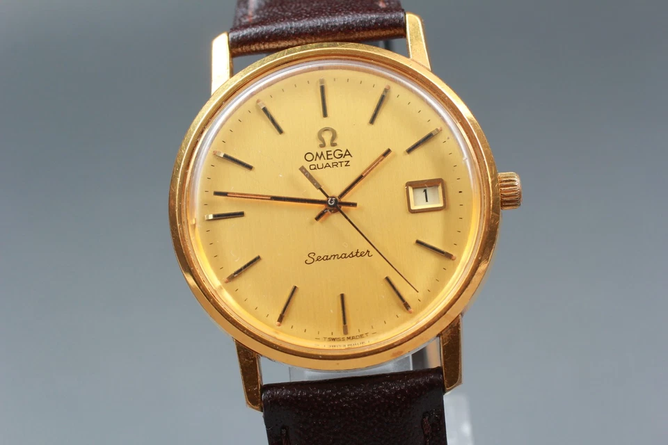 Vintage 1977 [Near MINT] Omega Seamaster Cal.1342 35mm Quartz Gold Dial Men's - Image 2 of 4