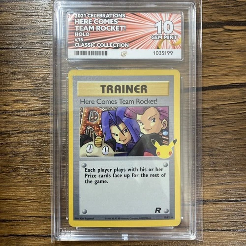 Pokemon Here Comes Team Rocket 15/82 ACE 10 Gem Mint Celebrations Classic Col...